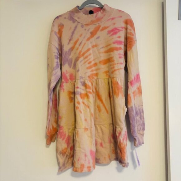 NWT a new day Fleece sweatshirt tiered dress tie dye size small - Picture 2 of 6
